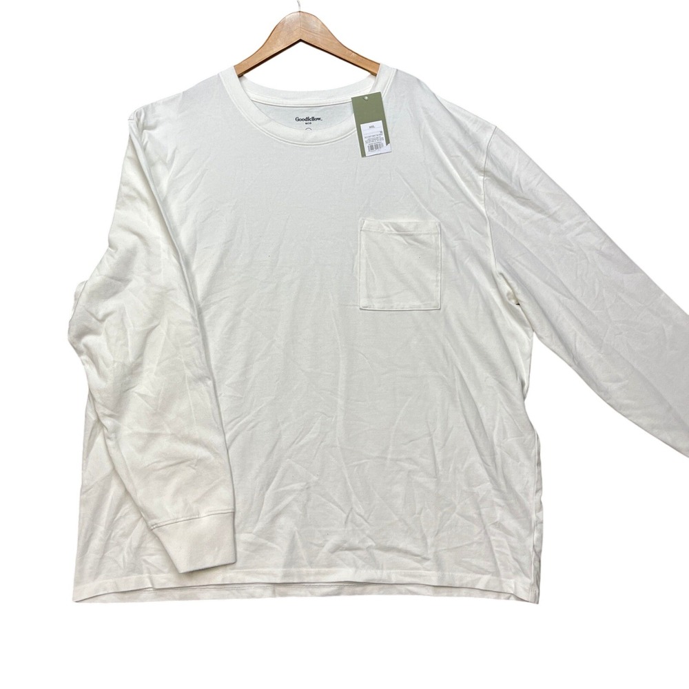 Goodfellow & Co T-Shirt‎ Mens XXL White Long Sleeve Chest Pocket Crew Neck NEW